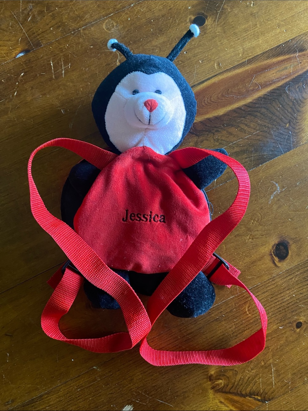 Personalized Red & Black Ladybug Plush Backpack - 'Jessica'